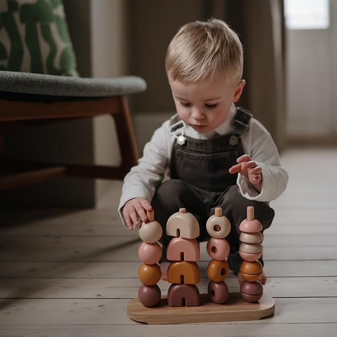 mushie Wooden Multi Shape Stacker | for Kids 3 Years+ | Preschool Educational & Toddler Montessori Toys (Sunrise)