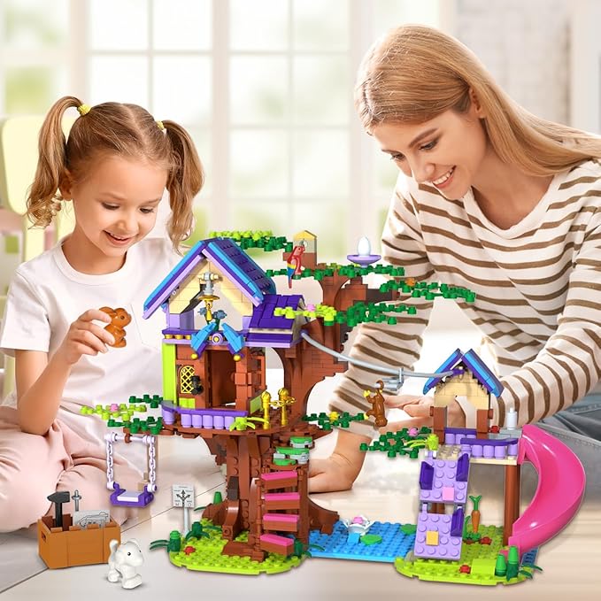 Tree House Building Set with LED Light, 762 PCS Treehouse Building Toy, Friendship Animal Forest House Building Block Kit, Birthday Gift for Kids Girls Boys Ages 6 7 8 9 10 11 12+ Years Old