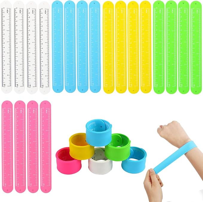 FOIMAS 20pcs Ruler Slap Bracelets for Kids,Silicone Snap Bracelet Wristband for Boys Girls Party Favor Supply Classroom Prize