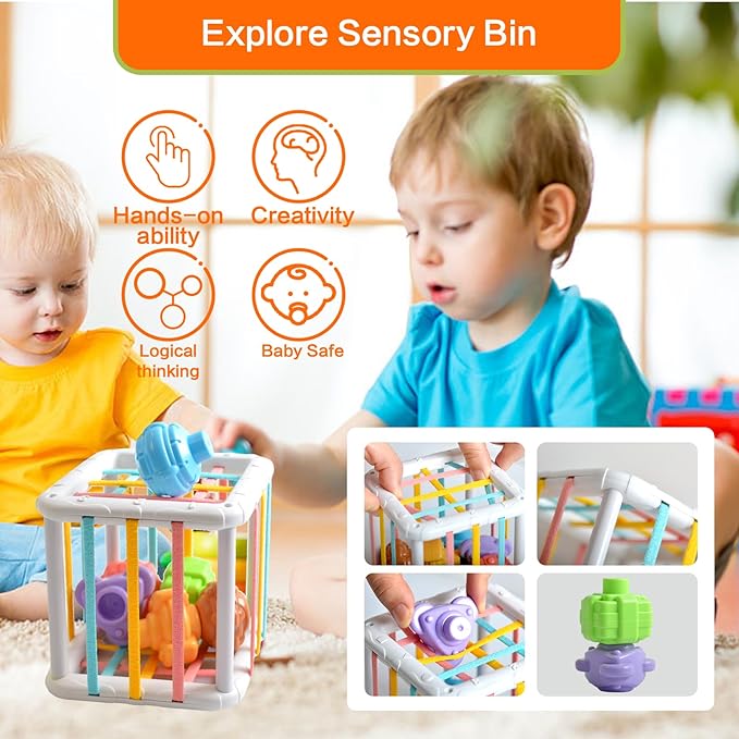 Baby Toys 6 -18 Months，Montessori Toys for Babies 1-2 Years Old,Includes Bear Drawstring Toys, Koala Stacking Blocks & Baby Rattle & 6-Color Squeeze Sensory Balls,Developmental Toys for Children