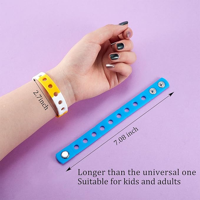 Aoriher 20 Pieces Silicone Charm Bracelets Kids Valentine's Day Silicone Wristband Gift Adjustable Rubber Bracelet with Holes for Shoe Charm First Day of School Party Favors(Rainbow)