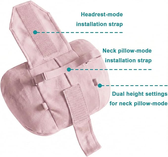 WELBRIT 2PCS Car Pillow for Car Neck Pillow for Driving Seat Lumbar Support Soft Cushion with Extra Filling Accessories Back Support for Travel Nap and Trips Sleeping (Light Pink, Head and Lumbar)
