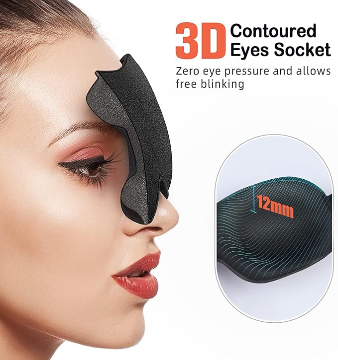 AMAZKER Sleep Mask Invisible Alar Deep Orbit 3D Eye Mask Ultra Lightweight & Comfortable Sleeping Mask for Travel, Nap, Shift Works XL Black