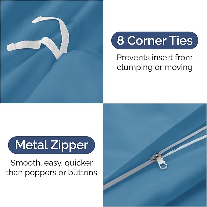 Duvet Cover King Size Set - Extra Soft King Size Duvet Cover 104 x 90 with 2 Pillow Shams - Hotel Quality and Fade Free w/Zipper Closures & Ties - Bedding and Bed Linens Set (Denim Blue)