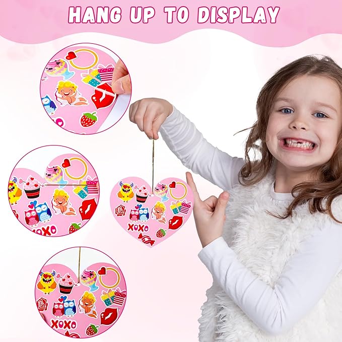 36 Sets Valentine's Day Heart Craft Kits for Kids Valentines DIY Heart-Shaped Craft Kits with Stickers Valentines Day Hanging Multicolor hearts Crafts for Classroom Home Activity Decoration