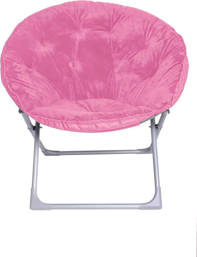 Amazon Basics Soft Faux Fur Saucer Shaped Comfortable Chair with Foldable Metal Frame, for Living Room or Dorm Room, Cozy, Pink, 27.2"D x 32.3"W x 32.3"H