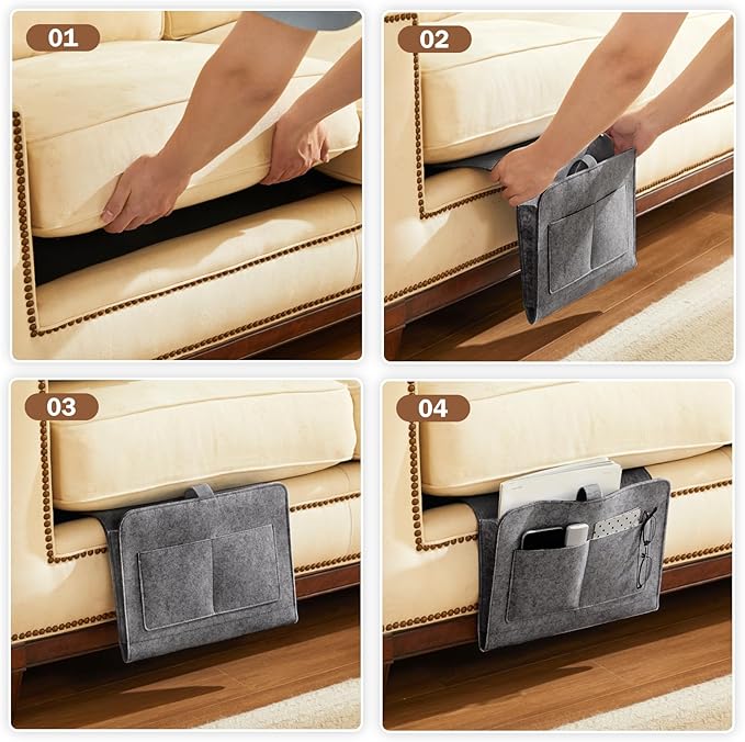 YOUDENOVA Bedside Caddy, Bedside Organizer for Dorm Room, Bunk Bed, Grey