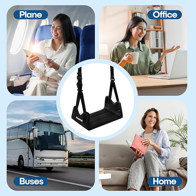 2 Pack Airplane Foot Hammock, No-Collapse Foot Hammock for Plane Travel, Thickened Bamboo Airplane Foot Rest, Adjustable Footrest for Office, Long Flight