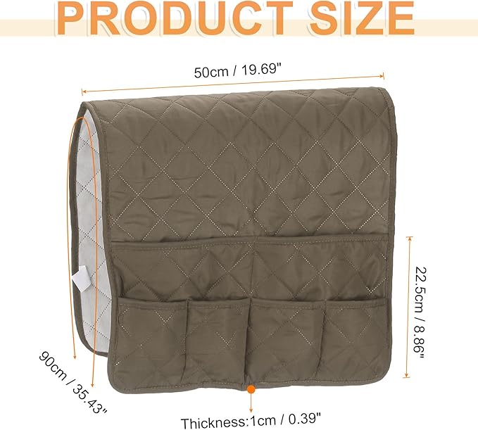 uxcell Couch Sofa Armrest Organizer Non-Slip Chair Arm Recliner Remote Control Organizer with 6 Pockets for Books, Magazines, Tablet, Phone, Plaid Khaki