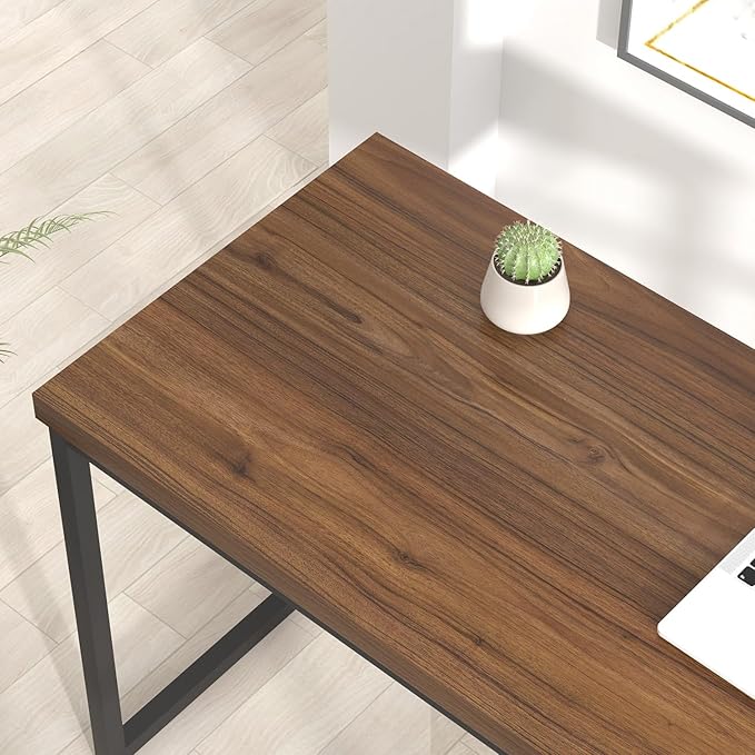 FOLUBAN Modern Office Desk, Rustic Wood and Metal Computer Desks, Industrial Study Writing Table, Simple Work Gaming PC Desk for Bedroom Living Room, Walnut 47 Inch