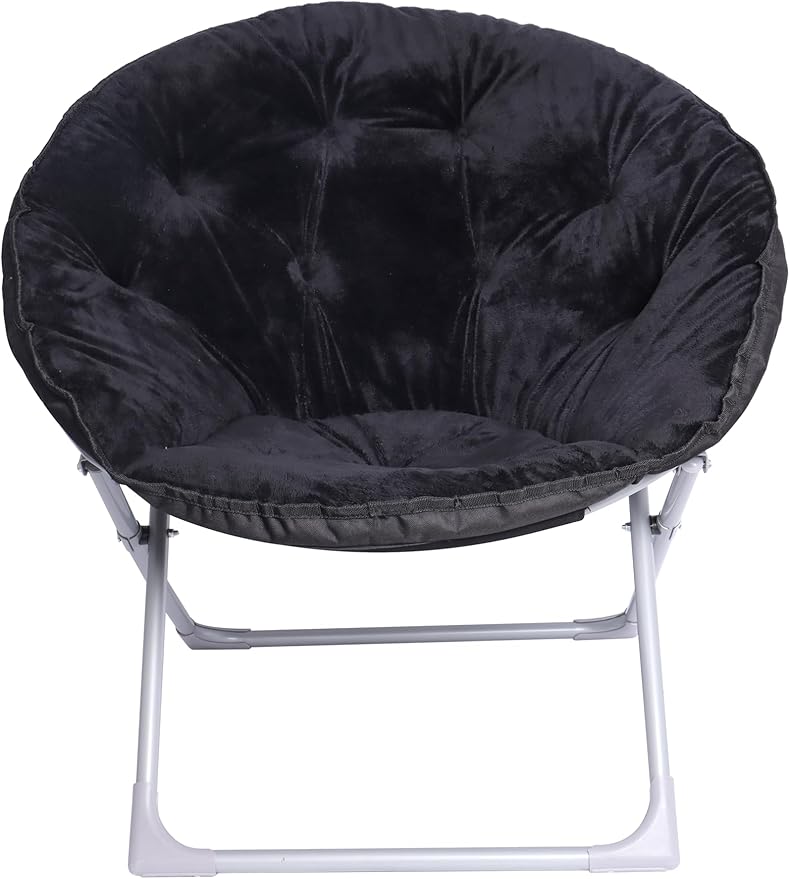 Amazon Basics Faux Fur Saucer Shaped Chair with Metal Frame Black 27.2"D x 32.3"W x 32.3"H