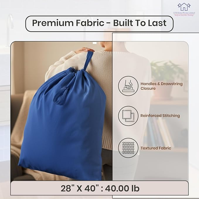 LFH Home Cotton Canvas Large Laundry Bag with Handle, Heavy Duty Drawstring Closure Washable Laundry Bags, School Travel, Home, Hotel, College Dorm, Organizer Sack, Toys Clothes 28x40-Sky Blue