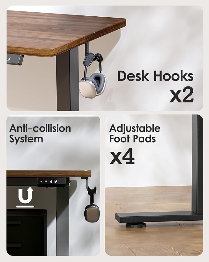 TIQLAB Height Adjustable Electric Standing Desk, 40 x 24 inch, Sit Stand Up Desk, Splice Board, Computer Home Office Desk, Black Walnut Top