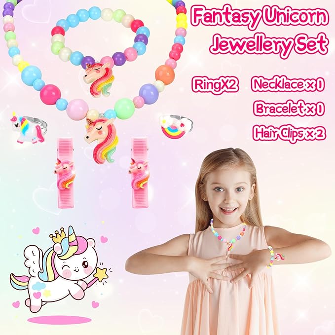 Jewelry Toys-for-Girls,Toddler Girls Toys Age 6-8,Lovely Rings Kids-Toys for 3 4 5 6 7 8 9 10 Year Old Girls,Play Jewelry Princess Toys for Dress Up,Easter Birthday Unicorns-Gifts-for-Girls