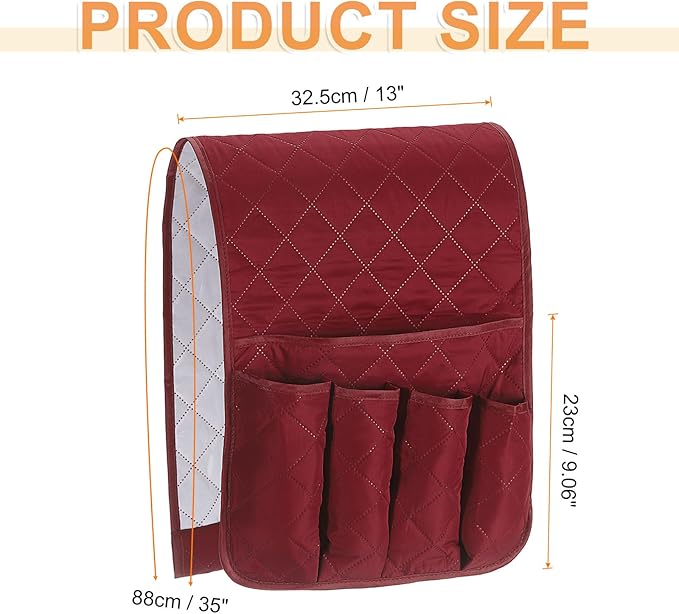 uxcell 1 Pcs Recliner Armchair Caddy, Couch Armrest Organizer with 5 Pockets for Bedside Sofa Remote Control Holder Magazine Phone Book Glasses (Wine Red, 35"x13")
