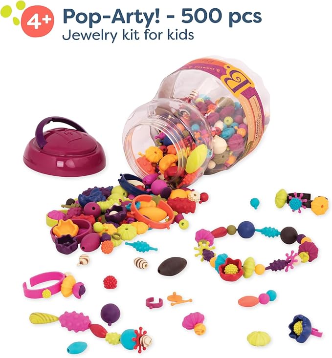 B. toys – Pop Arty! 500 Pcs- Jewlery Making Kit- Creative Pop Snap Bead Set for Kids –DIY Craft Jewelry Making Kit –Necklaces, Rings, Bracelets – 4 Years +