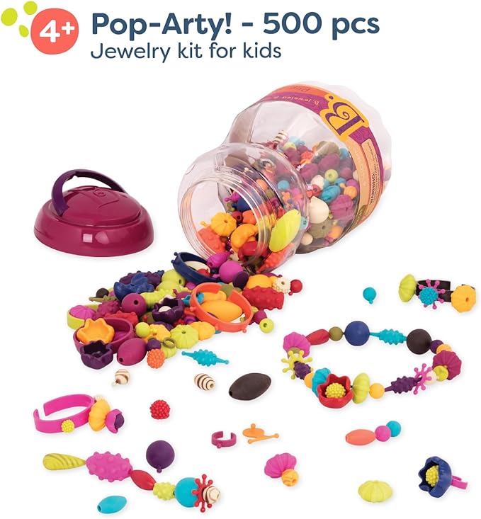 B. toys – Pop Arty! 500 Pcs- Jewlery Making Kit- Creative Pop Snap Bead Set for Kids –DIY Craft Jewelry Making Kit –Necklaces, Rings, Bracelets – 4 Years +