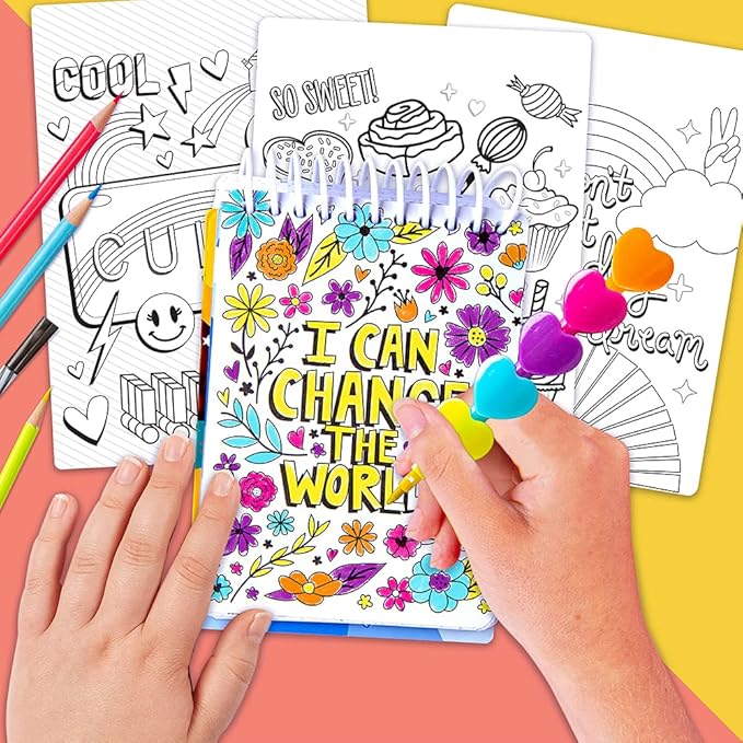 Fashion Angels Doodling Book Bundle for Kids, 3 Coloring Books with Over 300 Pages, Includes Stackable Crayon, Great for Road Trips, Sleepover, Plane Ride Activities, for Ages 6 and Up