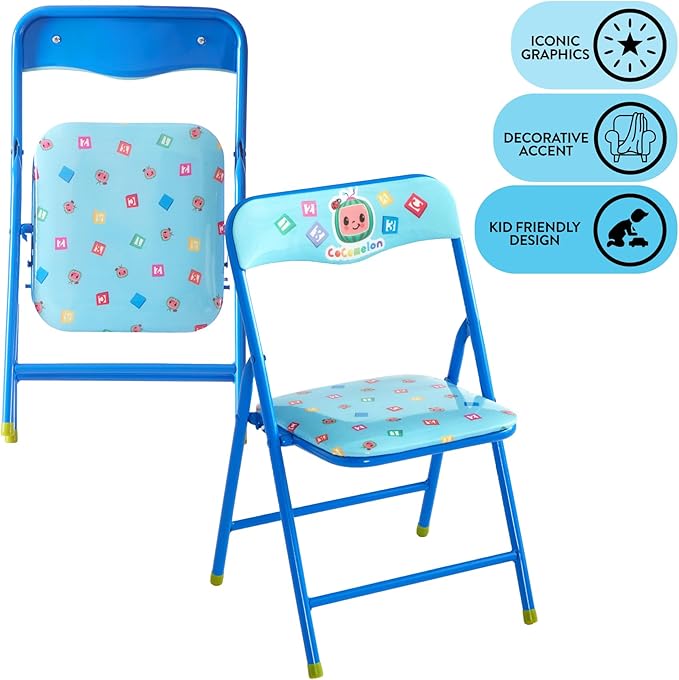 Idea Nuova Cocomelon 3 Piece Children's Activity Square Table and 2 Folding Chairs Set, Ages 3+