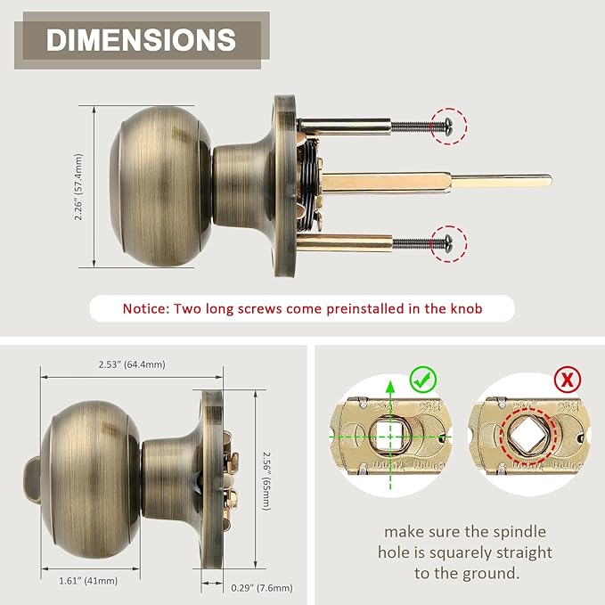 Probrico 6 Pack Privacy Door Knobs Lock Interior Bedroom Bathroom Door Handle Antique Brass Round Ball Keyless Lockset