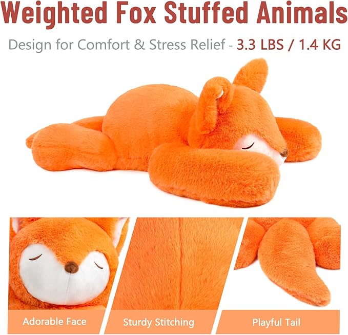 Niuniu Daddy 20" | 3.3 Pound Fox Weighted Stuffed Animals, Giant Fox Sensory Body Pillow Plush Toy, Heavy Weighted Lap Animals with Adults Kids & Soft Squishy Fur for Birthday
