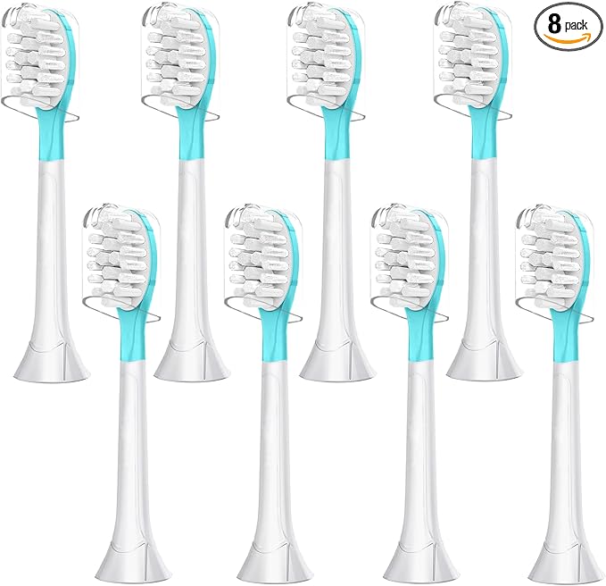 Kids Replacement Toothbrush Head for 7+ Child Soft Brush Blue 8 Pack & 8 Hygienic Cover Premium Quality Compatible with Phillps Kids Electric Toothbrush HX6321, HX6340, HX6032, HX6042 (Total 8 Pack)