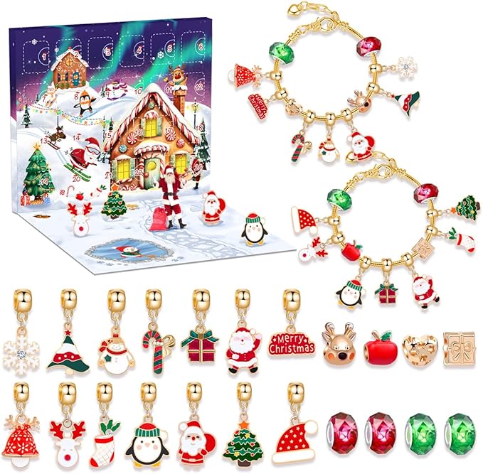 2024 Christmas Advent Countdown Calendar,Charm Bracelet DIY Making Kit 24 Days Surprise Gifts,Jewelry Making Supplies Beads for Teen Girls 4-12,Craft Toys Gifts Set with a Gift Box Gift