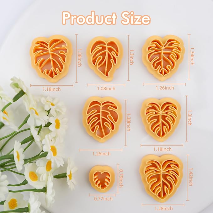 Puocaon Monstera Leaves Clay Cutters - 8 Pcs Clay Cutters for Polymer Clay Jewelry, Boho Monstera Clay Cutters for Earrings Making, Dangle Earring Cutters for Polymer Clay, Plant Shape Clay Cutters