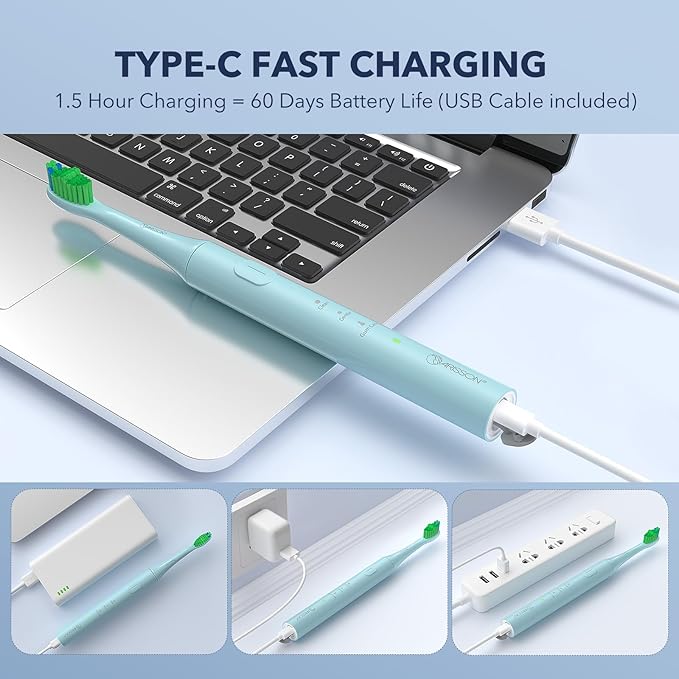 ARISSON Sonic Electric Toothbrush for Adults and Kids, 40,000 VPM Power Toothbrush, 1.5H Fast Charge Ultrasonic Electric Toothbrushes with 2 Minutes Smart Timer, Jet Stream