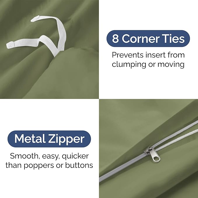 Duvet Cover Full Size Set - Extra Soft Full Size Duvet Cover 80 x 90 with 2 Pillow Shams - Hotel Luxury Easy Care and Fade Free w/Zipper Closures & Ties - Comfy Breathable Bedding Set (Sage Green)