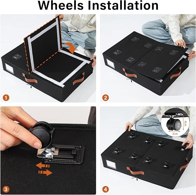 Under Bed Storage Organizer with Wheels, Underbed Container with Clear Lid Cover, Storage Bag Box with Visiable Window for Clothes, Bedsheet, Pillow, 2 Pack，5.5 inches