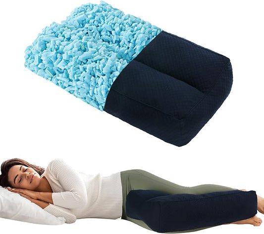 HOMBYS Shredded Memory Foam Knee Pillow for Side Sleepers, 5.5" Height Pillow Between Legs for Aligns Spine & Relieves Pressure Hip & Leg Elevation, Supportive Pillow for Pregnancy, Sciatica,Navy Blue