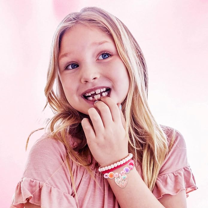 5Pcs Bracelets for Girls Kids, Cute Stretchy Bead Bracelets with Floral Bow pendant Little Girl Friendship Bracelets Costume Jewelry Princess Party Favors for Halloween, Christmas