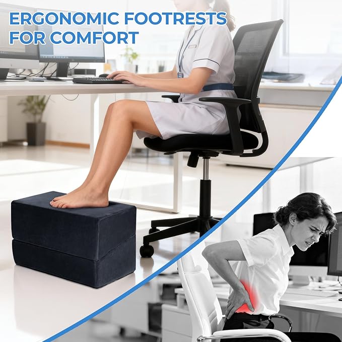 3-Level Adjustable Foot Rest for Under Desk at Work, Ergonomic High-Density Foam Footstool with Crystal Velvet Washable Cover for Office/Home/Game (Black, 17x11.2x17 Inch)