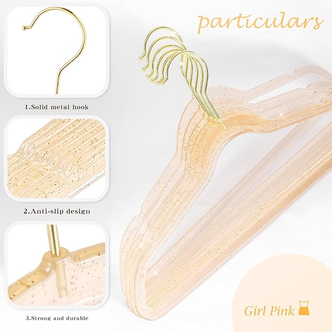 Baby Glitter Hanger 20 Pack,13.97" Kids Toddler Hangers for Closet,Gold Sparkling Plastic Baby Clothes Hangers,Girl Toddler Hangers, Non-Slip Space Saving Kid Hangers for Dress Up
