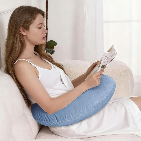 XWZO Reading Pillow for Gaming, Crocheting or Playing with Strong Arm Support, Gaming Pillow for Arm Rest When Sitting in Bed & Sofa, Lap Pillow Swen with Tiebacks and Side Pocket, Blue