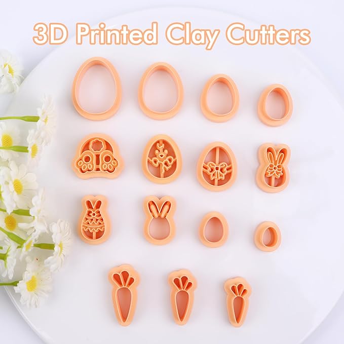 Puocaon Clay Cutters, 15 Pcs Easter Polymer Clay Earrings Kit, Resin Bunny, Carrot, Egg Shapes for Jewelry Making