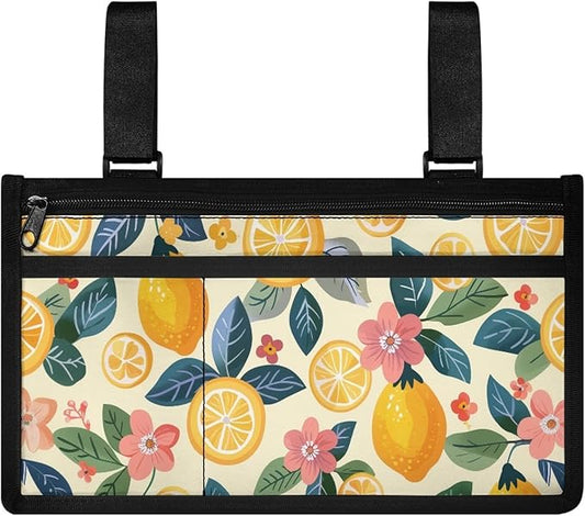 ZOUTAIRONG Lemon Wheelchair Side Bag Walker Accessories Bag with Cup Holder Walker Carrier Bag Case for Folding Walker Wheelchair Bags to Hang on Side Wheelchair Accessories Pouch for Walkers
