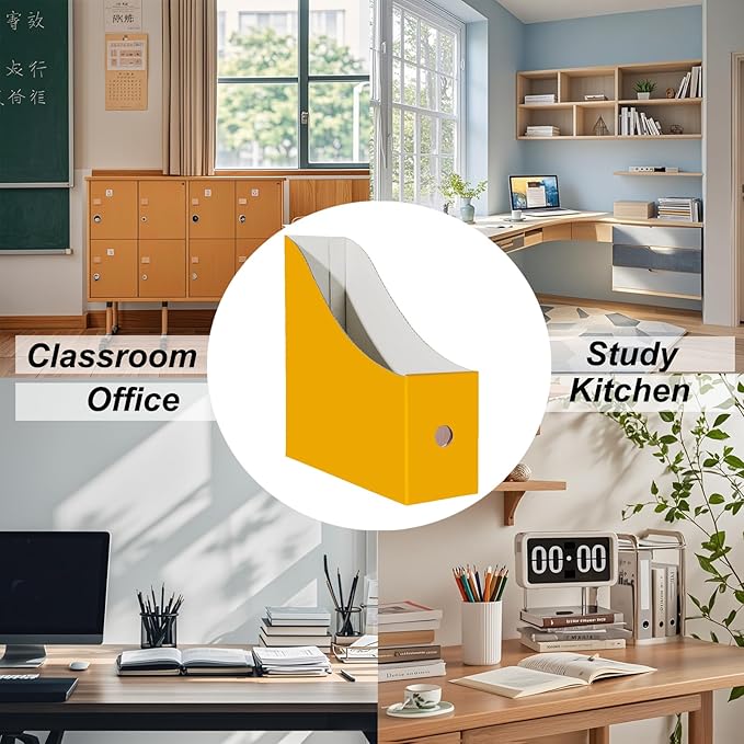 Limitliho 2 Pack Magazine File Folder Holder for Desk, Golden Yellow Book Bins for Classroom Library,Office,Home, 10.6" H x 10.2" L x 3.5" W in Cardboard Paper Organizer