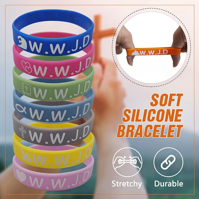 30Pcs WWJD Rubber Bracelets What Would Jesus Do Colorful Silicone Wristbands for Church Christian Jesus Bible Party Favors for Men Women Inspirational Motivational Bracelet Gifts