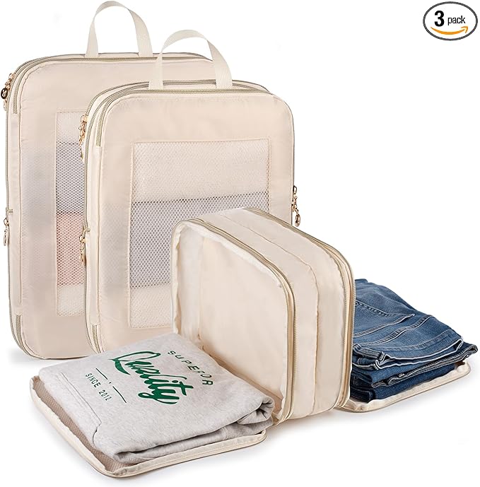 Expandable Double-Sided Compression Packing Cube，3 Set Lightweight Double Deck Organizer Bag Carry on Luggage Backpack Suitcases，Women Travel Accessories for Separate Clean and Dirty Clothes