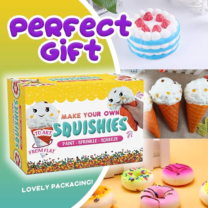 Insnug Paint Your Own Squishies Kit - Sensory Toys Squishy Painting Kit Stress Relief Squishies for Girl Kids Age 4 6 8 10 Slow Rising Squeeze Autism Toys Unicorn Gift Ice Cream Cake Milk Shake Donut