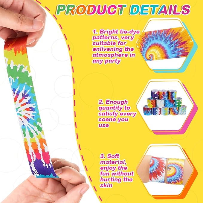 Lewtemi 48 Pcs Tie Dye Slap Bracelets Tie Dye Party Favors, Colorful Tie Dye Wristbands Bracelets for Kids Boys and Girls, Goodie Bag Fillers, Carnival Prize, Party Decorations(Classic Style)