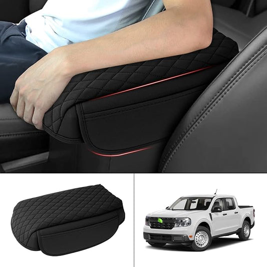 FIILINES Center Console Cover for Ford Maverick 2022-2026, Armrest Cover Leather Pad Cushion Maverick Accessories Armrest Cover Anti-Scratch Black