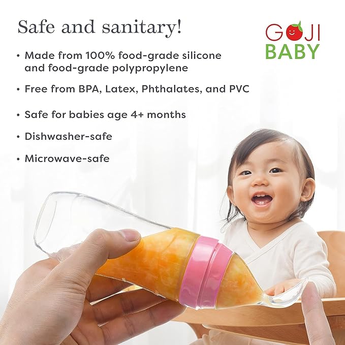 4 oz Silicone Baby Food Dispensing Spoon - 2 Pack - Great for 4+ Month Infants - Includes Stopper - Easy to Use and Mess-Free - Precise Food-Release Feeder - Great for Travel (Pink)