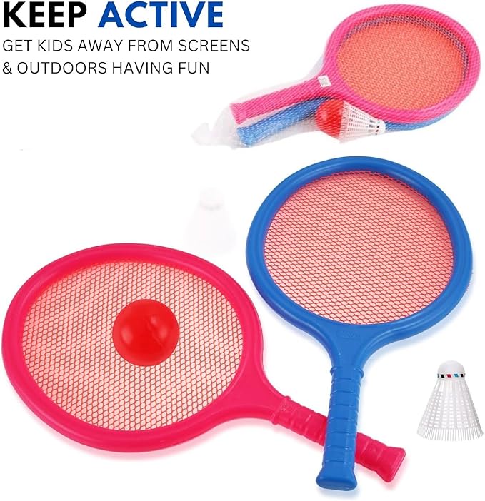 Badminton Racket Set for Kids, Toddlers with 2 Paddles, Ball and Birdie - Junior Kindergarten Student Outdoor Sports Tennis Racquet Play Game Beach Toys