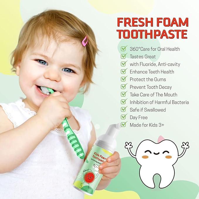 Foam Toothpaste Kids,Toddler Whitening Toothpaste with Low Fluoride & Natural Formula to Reduce Plaque,Kids Foaming Toothpaste for U Shaped Toothbrush for Children (Watermelon)