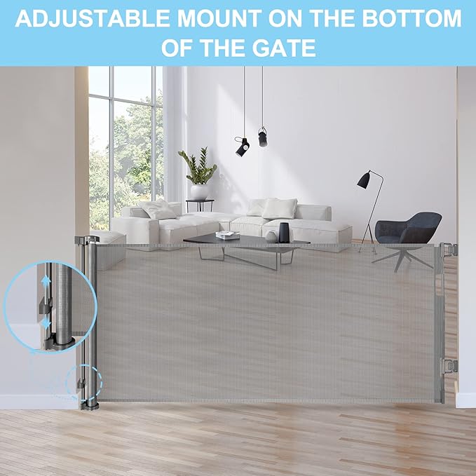 80 Inch Extra Large Retractable Baby Gates Extra Wide Baby Gates for Large Openings Indoor Pet Gates for Dogs Indoor Big baby Gate for Doorways Extra Long Baby Gate Outdoor Pet gate for Doorway (Grey)