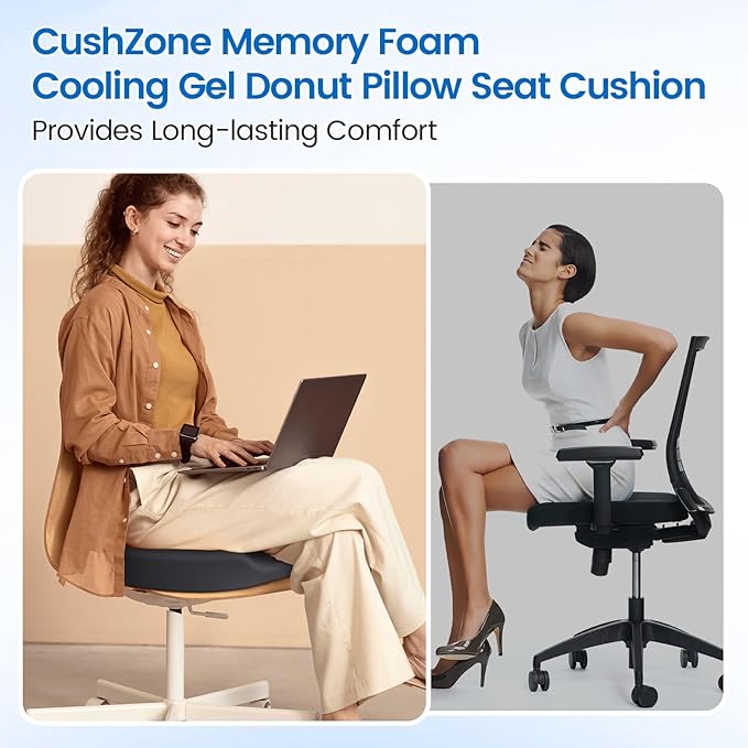 Donut Pillow Seat Cushion - Cooling Gel Floor Pillow, Memory Foam Floor Cushion for Office & Home, Car Seat, Hemorrhoids Pillow, Sciatica & Tailbone Pain Relief Chair Cushion, Grey