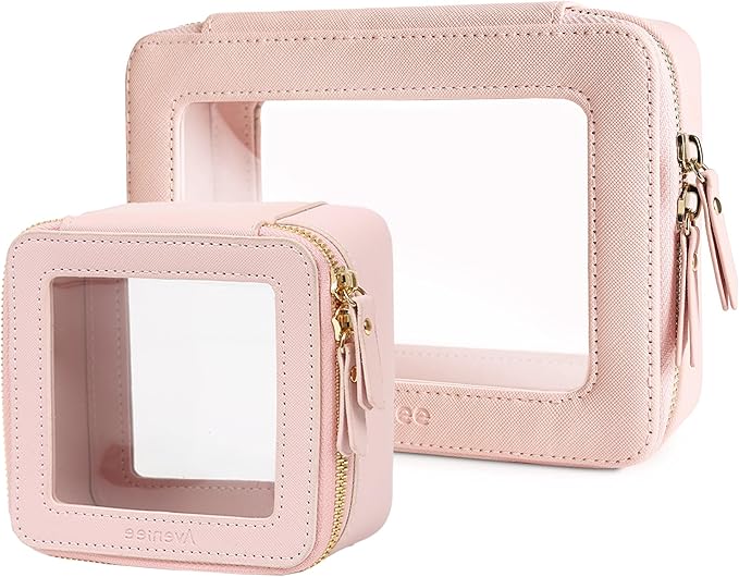 Aveniee Clear Makeup Bag Set (2-Piece Mini & Midi) - Travel Toiletry Organizer for Women, Waterproof Cosmetic Pouch & Car Accessory for Travel Size Toiletries, Pink